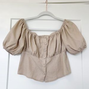 Linen Blend Off The Shoulder Top